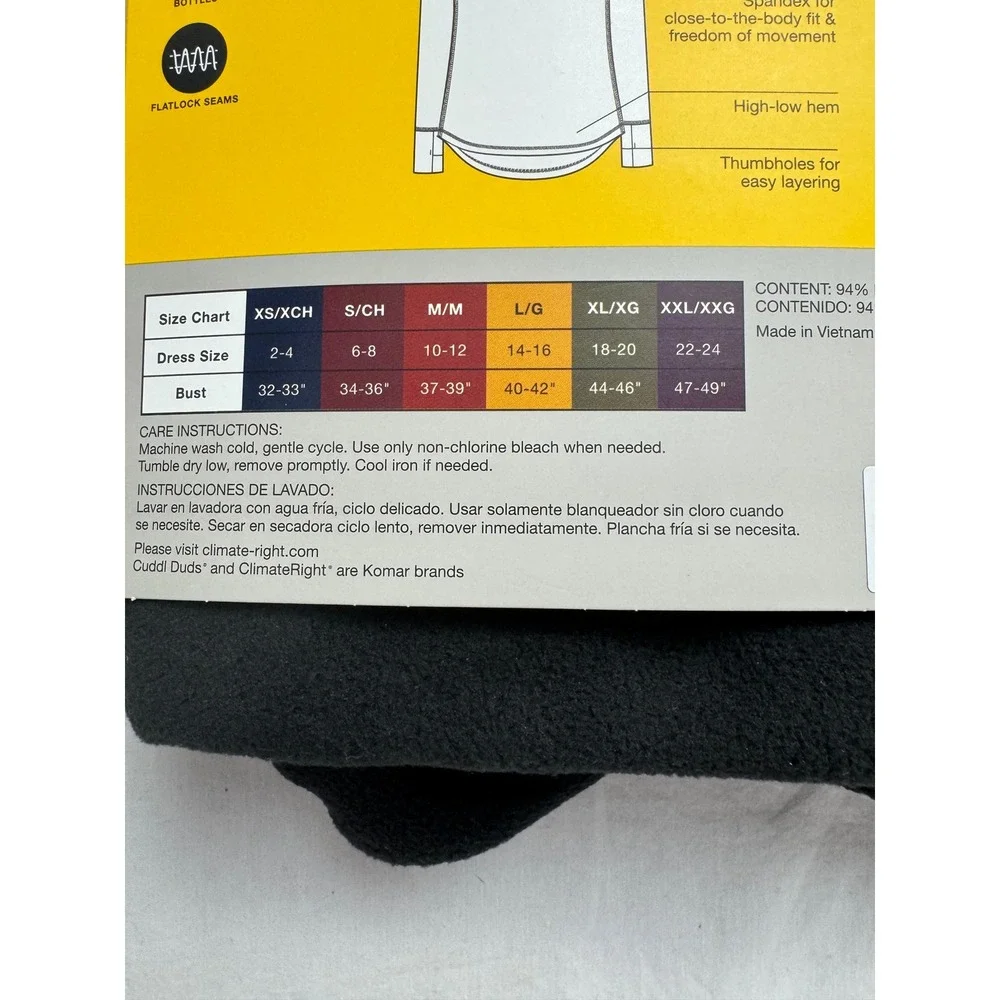 ClimateRight by Cuddl‎ Duds Womens Stretch Fleece Base Layer Set Black XS New